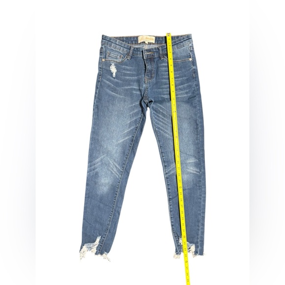 Blue Skinny Jeans with Distressed Details and Frayed Hem - Picture 7 of 11